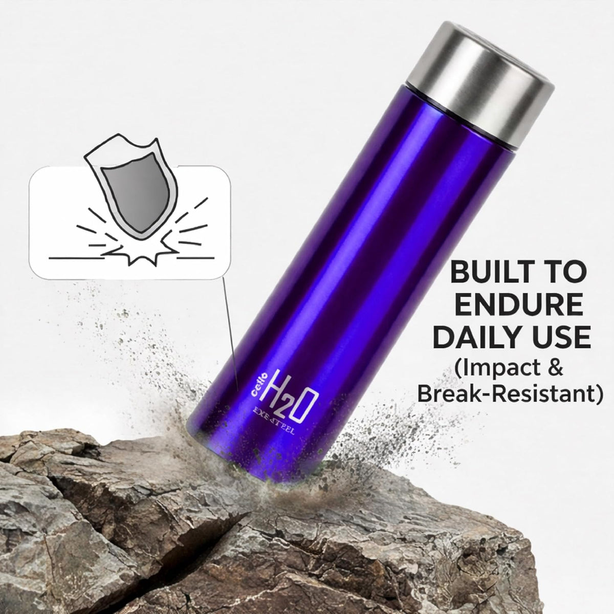 CELLO H2O Stainless Steel Water Bottle For Office & Daily Use 1000 ml, Purple | Single Wall Freezer & Fridge Safe, Lightweight & Stylish Leakproof Rustproof Steel Water Bottle For School, Gym & Travel
