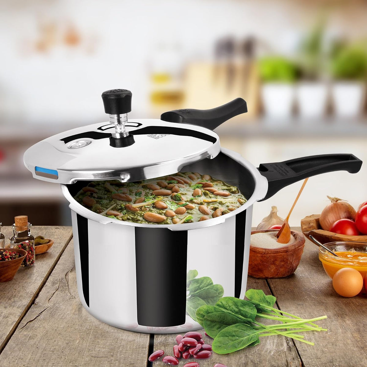 Milton Procook Triply Pressure Cooker Stainless Steel with Outer Lid, 3 Litres, Induction and Gas Stove Compatible, Gasket Release System, 5 Years Warranty, ISI Certified, Silver