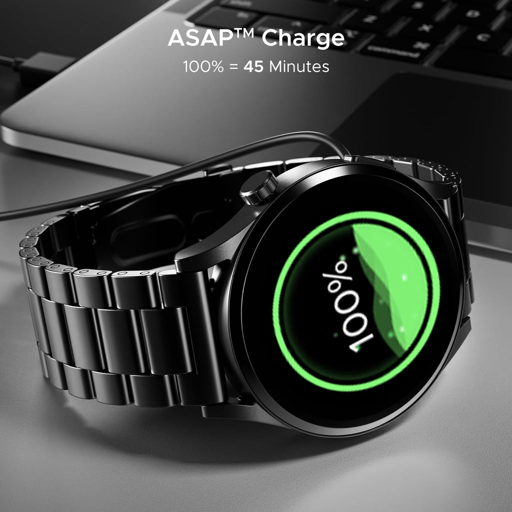 boAt Chrome Horizon, Premium Metal Body, Video Watch Faces, 1.51”(3.83cm) AMOLED Round Display, HRV & VO2 Max, Auto-Activity Detection, ASAP Charge, HRV Smartwatch for Men & Women (Steel Black)