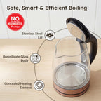 Prestige PKGB 1.8 Litre Electric Glass Kettle| LED Power Indicator| Borosilicate Glass| Automatic Power Cut-Off| Concealed Element| 360 Degree Swivel| Cool Touch Handle, 1350 Watts, Transparent