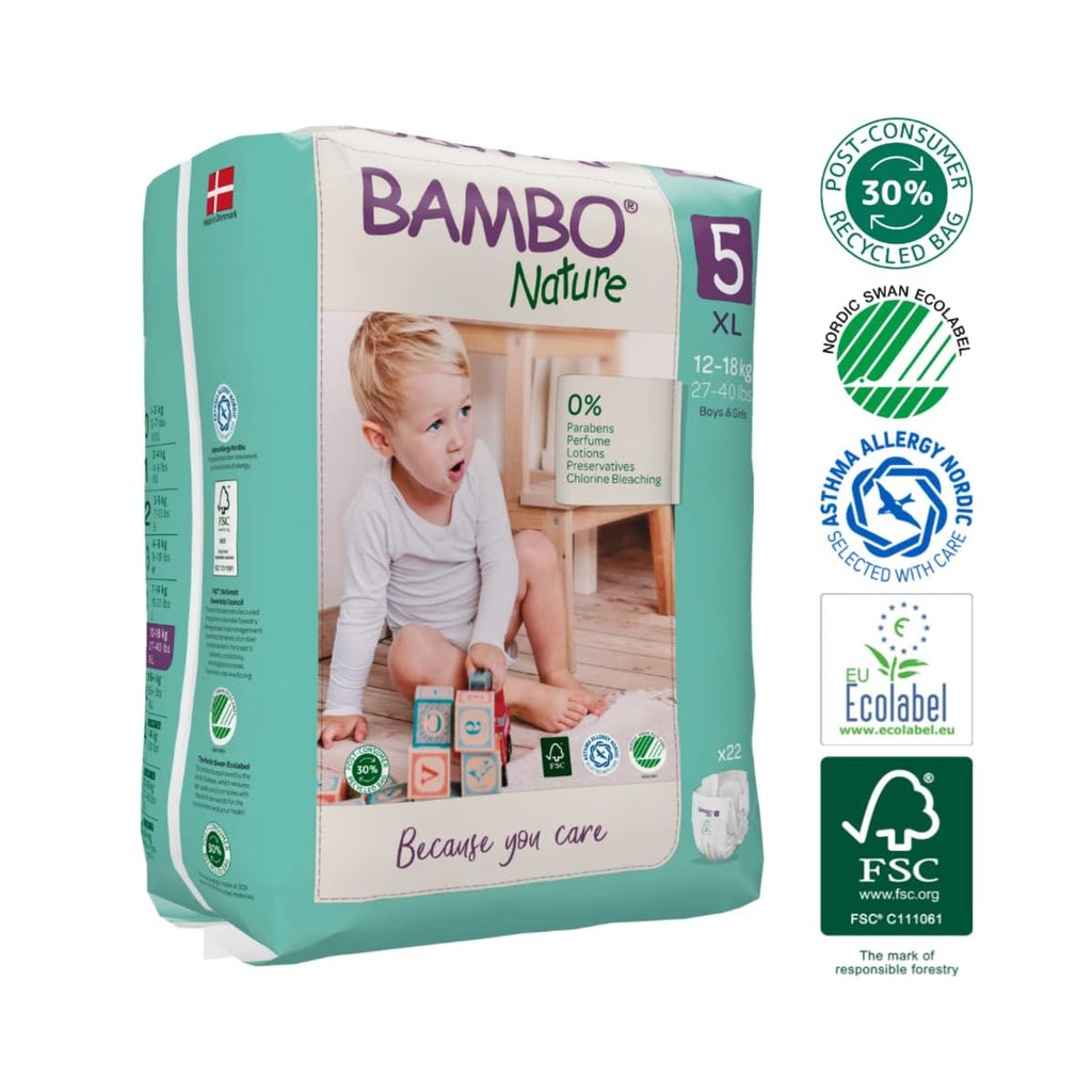 Bambo Nature Premium Baby Tape Diapers for Kids XL Size (12-18 Kgs), Super Absorbent, Breathable, Extra Soft, Dermatologically Tested Nappies, Bamboo Diaper With Wetness Indicator, 66 Count