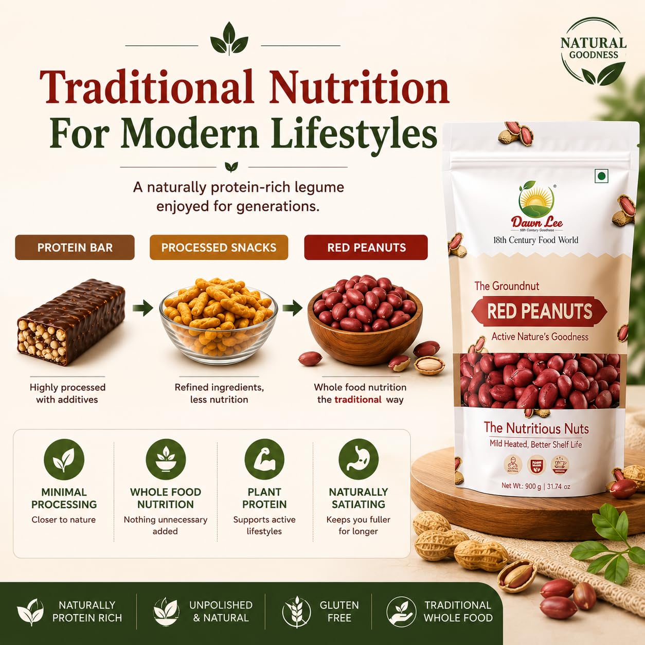 Dawn Lee Raw Red Peanuts 900g