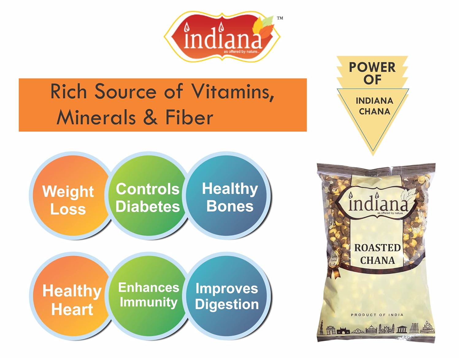 Indiana Roasted Chana, Chickpeas, Bhuna Chana Roasted, Chane - 360Gm