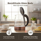 Prestige PKGB 1.8 Litre Electric Glass Kettle| LED Power Indicator| Borosilicate Glass| Automatic Power Cut-Off| Concealed Element| 360 Degree Swivel| Cool Touch Handle, 1350 Watts, Transparent