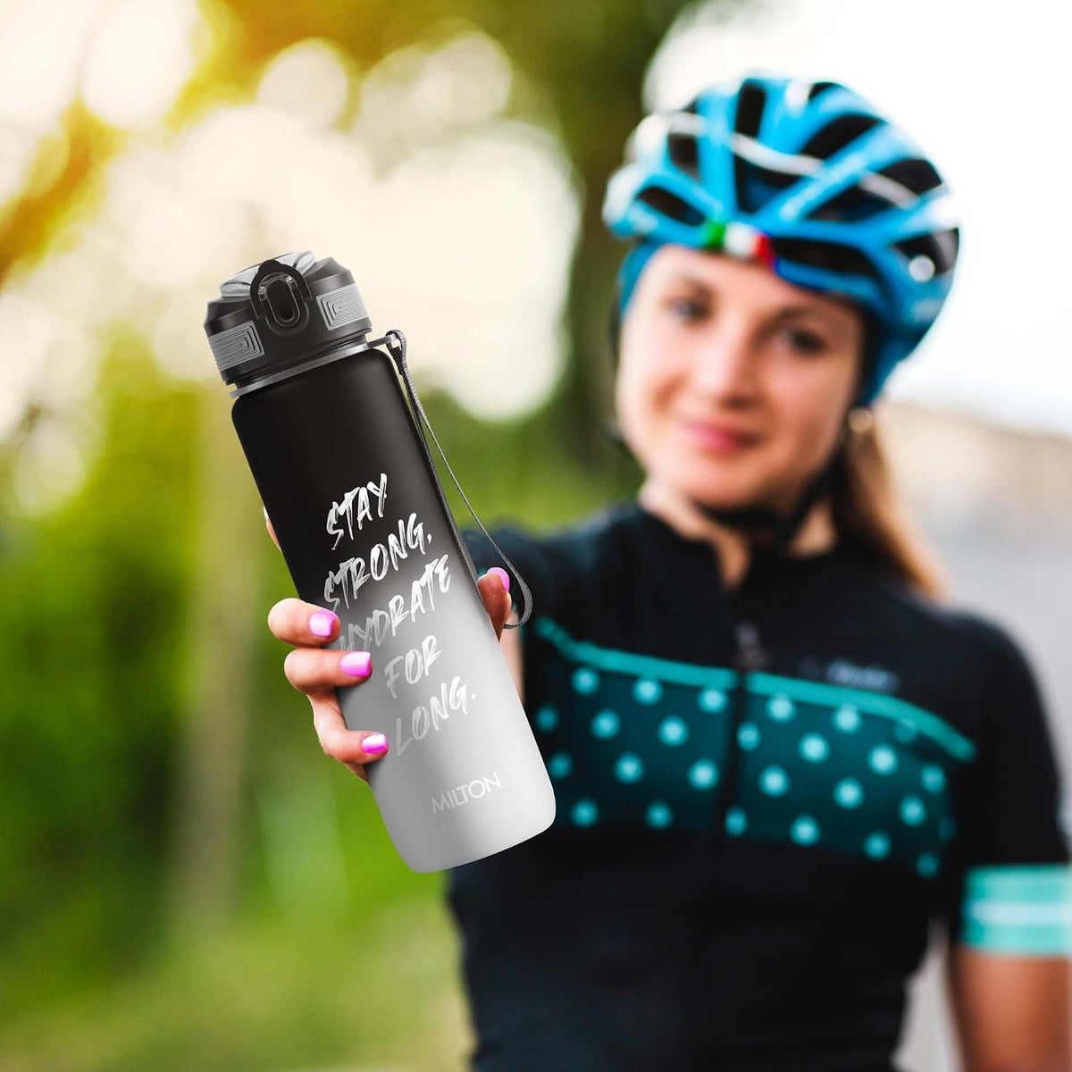 MILTON Plastic Gen'Z 1000 Motivational Sipper Water Bottle(Never Give Up) For Adults,Kids,BPA-Free,Leak-Proof,Flip-Top Cap,One-Hand Locking Lid,Easy-To-Carry Strap,Set Of 2,1000 Ml Each,Black