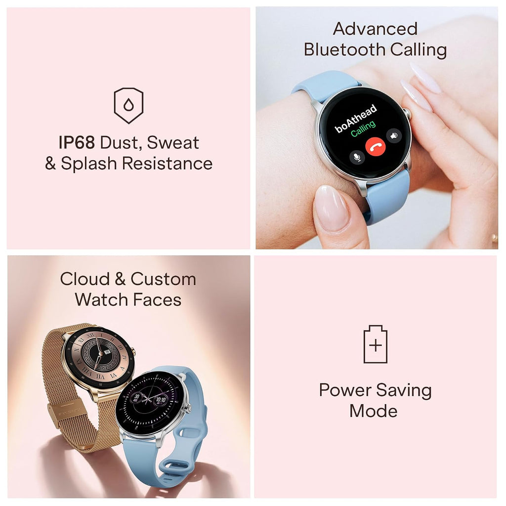 boAt Chrome Iris Fashion Smart Watch for Women - Elegant Ultra-Sleek Dial, Light-Weight Metal Body, 1.32" AMOLED Display, 1000 Nits, AOD, Female Wellness Tracking Watch for Woman (Metal Gold)