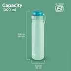 MILTON Reva 1000 ISI Certified Stainless Steel Water Bottle with Twin Lid Sip or Gulp, 1 Litre | Single Wall, BPA-Free, Leakproof | Sturdy Handle | Ideal for Home, Office, Gym & Travel, Aqua Green