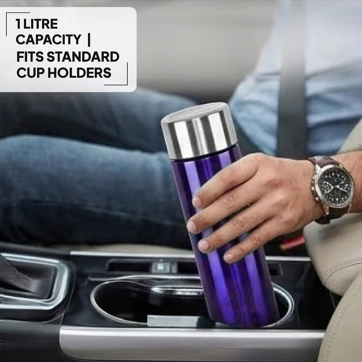 CELLO H2O Stainless Steel Water Bottle For Office & Daily Use 1000 ml, Purple | Single Wall Freezer & Fridge Safe, Lightweight & Stylish Leakproof Rustproof Steel Water Bottle For School, Gym & Travel