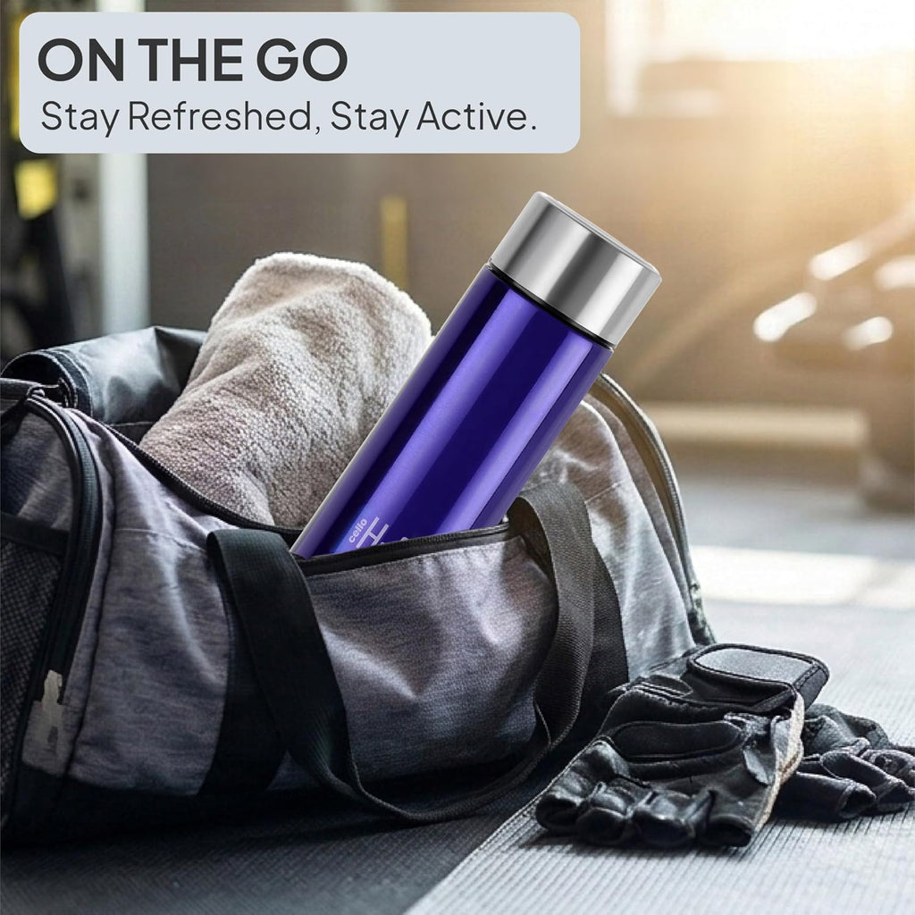 CELLO H2O Stainless Steel Water Bottle For Office & Daily Use 1000 ml, Purple | Single Wall Freezer & Fridge Safe, Lightweight & Stylish Leakproof Rustproof Steel Water Bottle For School, Gym & Travel