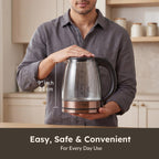 Prestige PKGB 1.8 Litre Electric Glass Kettle| LED Power Indicator| Borosilicate Glass| Automatic Power Cut-Off| Concealed Element| 360 Degree Swivel| Cool Touch Handle, 1350 Watts, Transparent