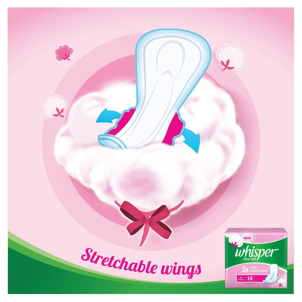 Whisper Ultra Soft Sanitary Pads for Women, XL+ 7 Napkins