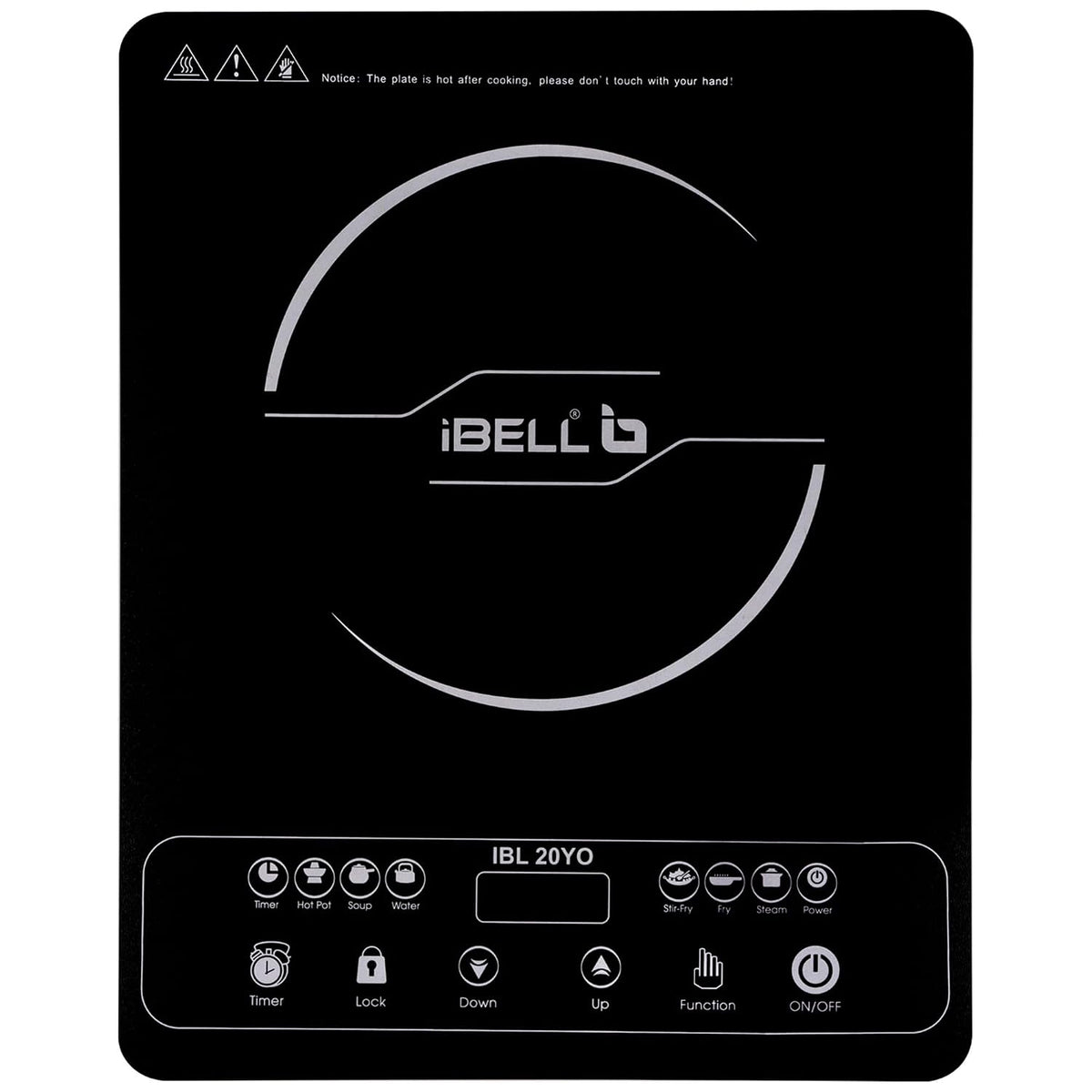 iBELL 20YO Induction Cooktop 2000W - 3 YEAR WARRANTY Full Touch Panel, Double/Single Coil Technology, Fast Heating, Auto Shut-Off, Overheat Protection, Crystal Glass Top [Black]