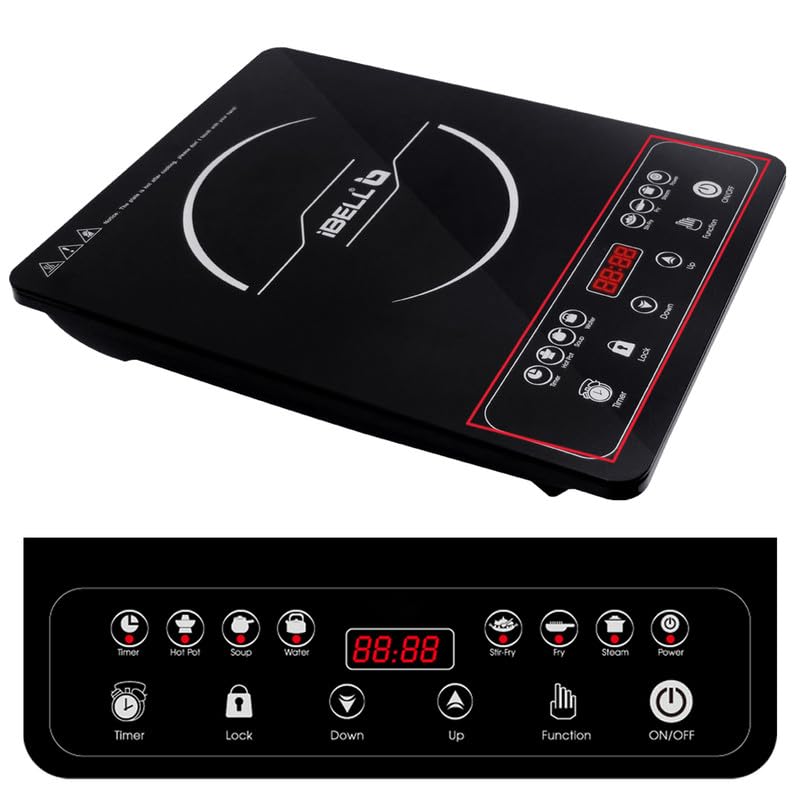 iBELL 20YO Induction Cooktop 2000W - 3 YEAR WARRANTY Full Touch Panel, Double/Single Coil Technology, Fast Heating, Auto Shut-Off, Overheat Protection, Crystal Glass Top [Black]