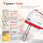 iBELL WHISK280 Hand Mixer, 280W, 7 Speed Control Plus Turbo, Beater/Blender/Electric Cream Maker for Cakes, stainless, Dough Hooks (White)
