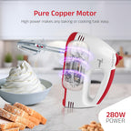 iBELL WHISK280 Hand Mixer, 280W, 7 Speed Control Plus Turbo, Beater/Blender/Electric Cream Maker for Cakes, stainless, Dough Hooks (White)
