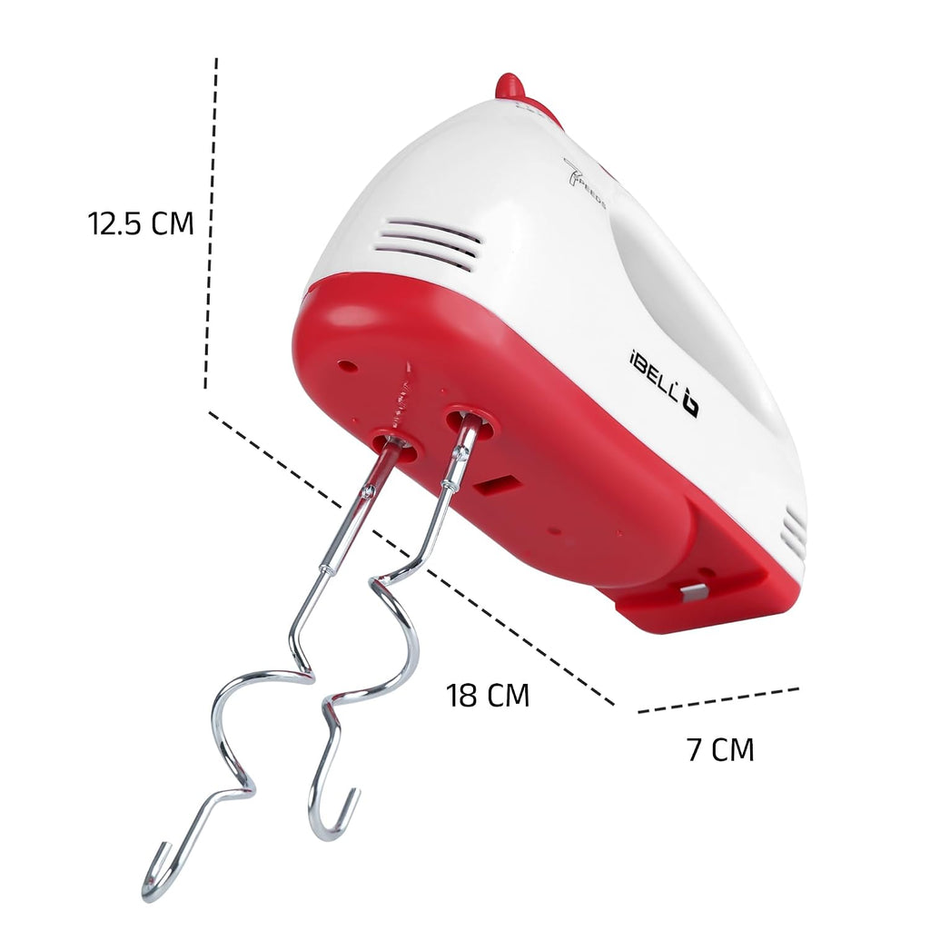 iBELL WHISK280 Hand Mixer, 280W, 7 Speed Control Plus Turbo, Beater/Blender/Electric Cream Maker for Cakes, stainless, Dough Hooks (White)
