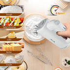 iBELL WHISK350 Electric Hand Mixer - 350W with 5 Speed Control, Stainless Steel Beaters & Dough Hooks for Baking, Whipping & Mixing (White)