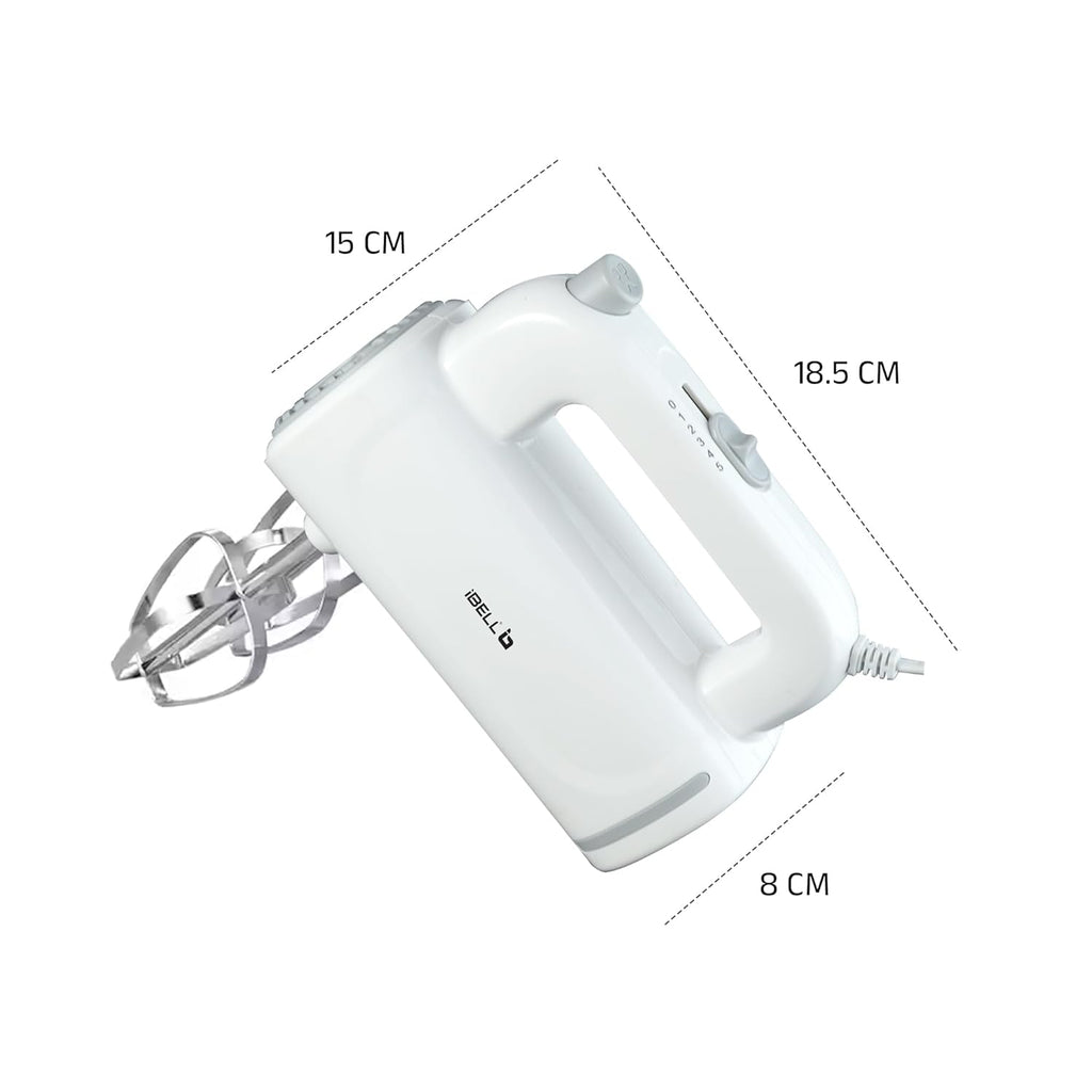 iBELL WHISK350 Electric Hand Mixer - 350W with 5 Speed Control, Stainless Steel Beaters & Dough Hooks for Baking, Whipping & Mixing (White)