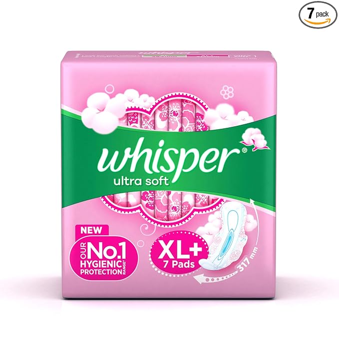 Whisper Ultra Soft Sanitary Pads for Women, XL+ 7 Napkins