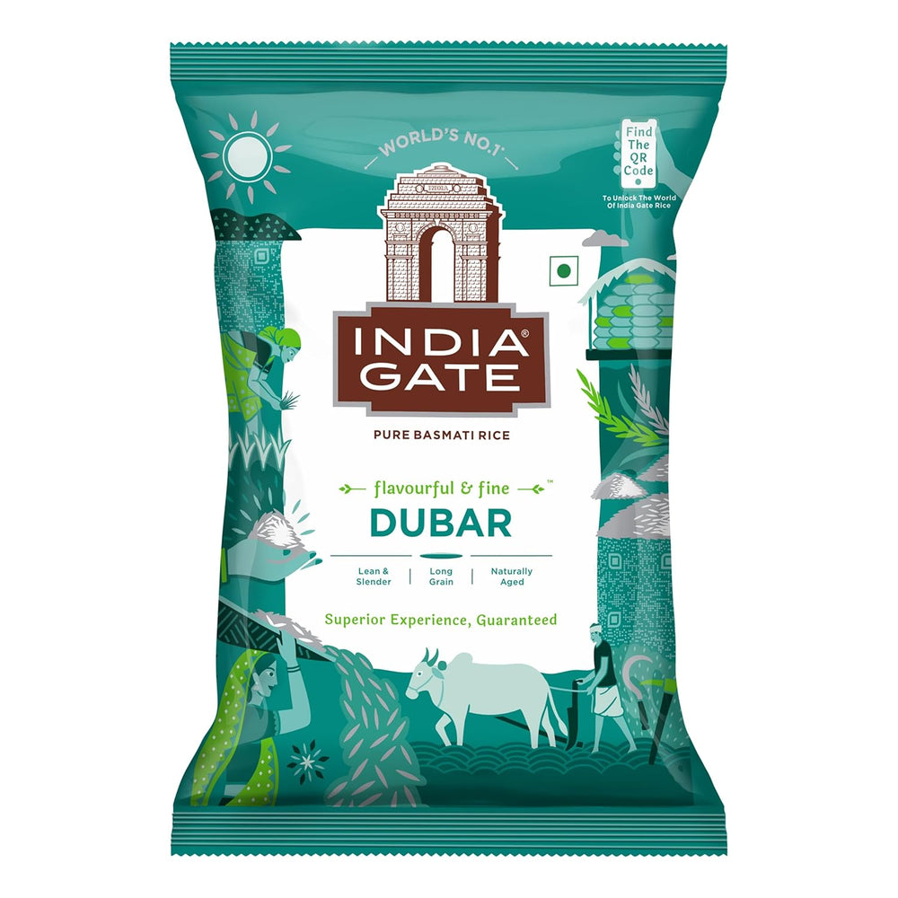 India Gate Dubar Basmati Rice | Long Slender Grains | Fluffy & Non-Sticky | 1 kg