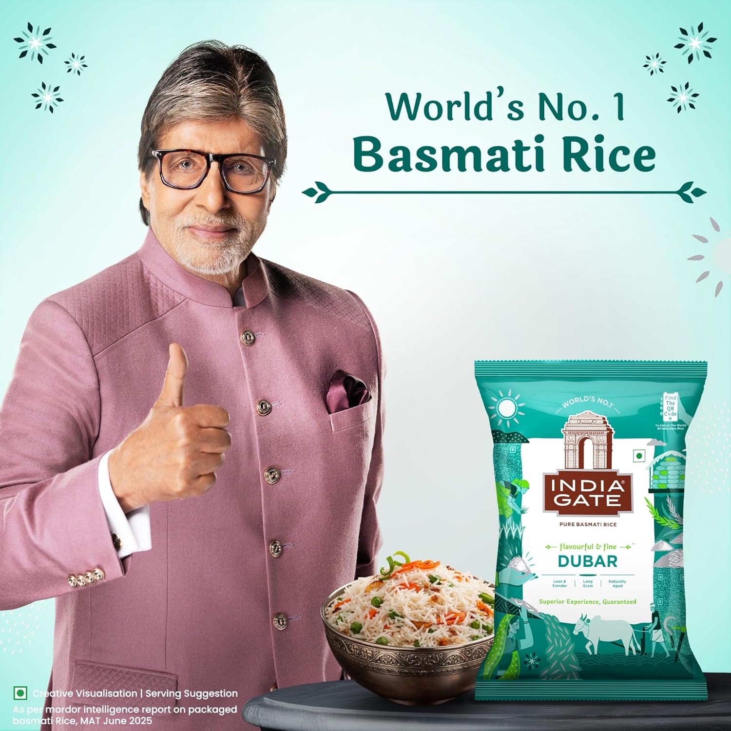 India Gate Dubar Basmati Rice | Long Slender Grains | Fluffy & Non-Sticky | 1 kg