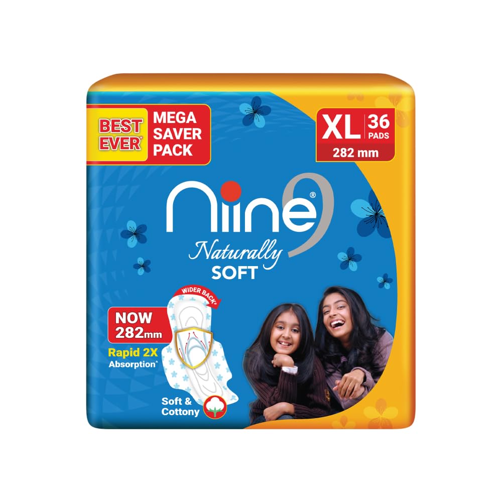 NIINE Naturally Soft XL Sanitary Pads for Women | 282mm Long | Cottony Soft Top Cover