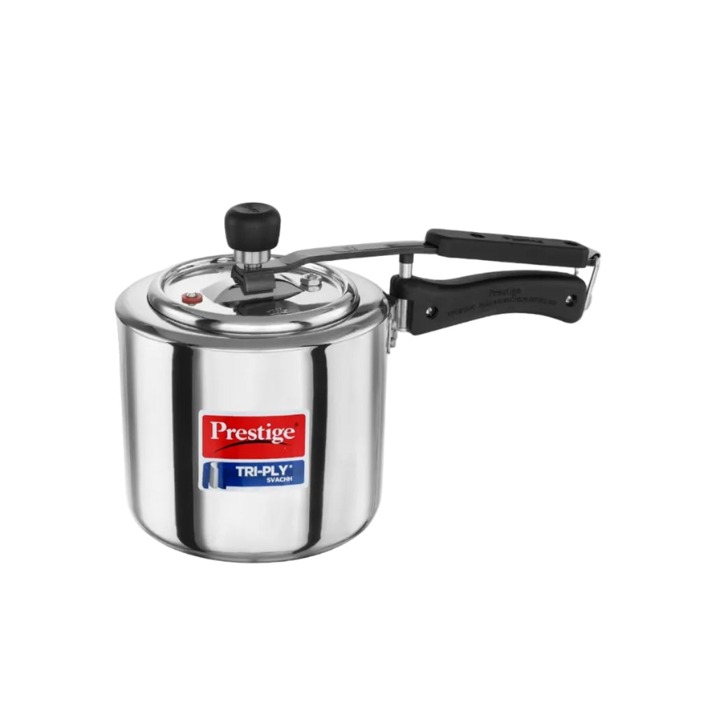 Prestige 3 Litre TRIPLY Svachh Inner Lid Pressure Cooker | Deep Lid for Spillage Control | Visual Pressure Indicator | Metallic Safety Plug | VPI | Gas & Induction Compatible | 5Y Warranty