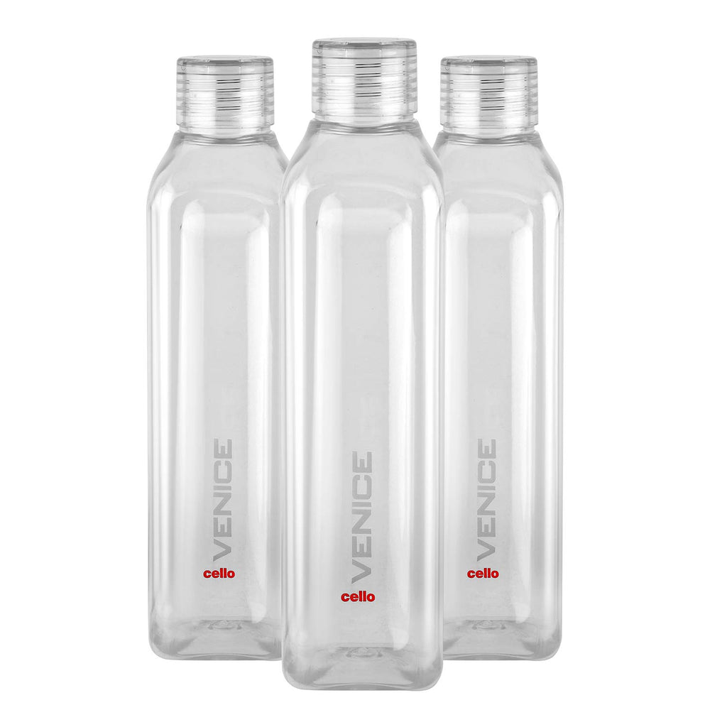 CELLO Venice Exclusive Edition Water Bottles Set of 3 Pcs For Daily Use 1000ml, Transparent | Unbreakable BPA-Free Leakproof Refrigerator Safe Pet Water Bottle For School, Office, Kitchen & Travel