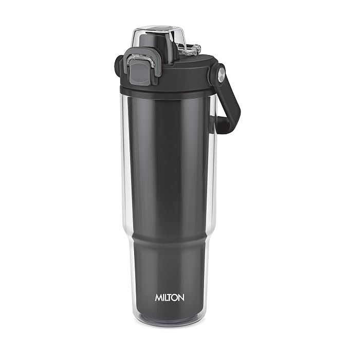 MILTON Impulse 1000 2-in-1 Sip or Gulp Lid Plastic Tumbler 1 L | Carry Warm & Cold Water Bottle with Sturdy Handle | Leak-Proof, BPA-Free | Perfect for Office, Gym, Travel for Men and Women, Black