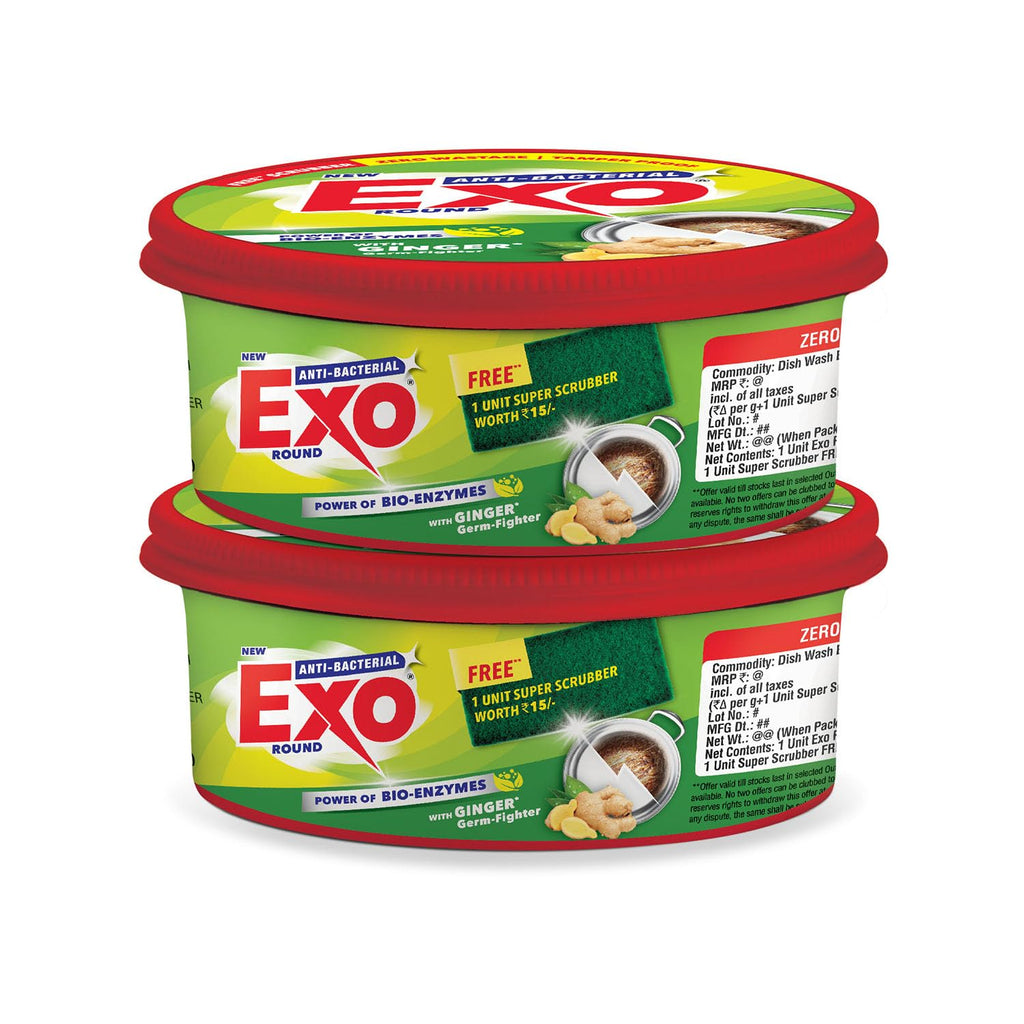 Exo Round Dishwash Bar 700gm X 2 | Complete Dishwashing Solution With Anti-Bacterial Efficacy & Goodness of Ginger Remove Tough Grime Stains With Ease | Experience Hygienic & Superior Cleaning