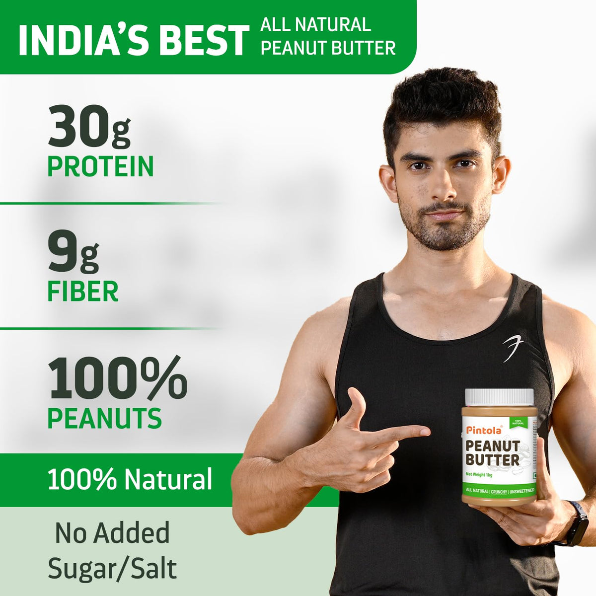 Pintola All Natural Peanut Butter Extra Crunchy 1kg  (Pack of 3)
