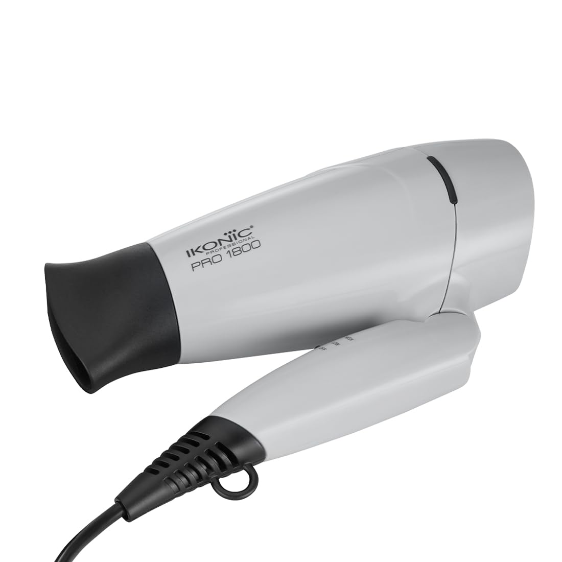 IKONIC 1800 Pro Hair Dryer Grey 2-Speed Temperature Settings with Cool Shot One Nozzle for Concentrated Airflow Spiral Device Cable Folding Design Travel Friendly, 1800Watt All Hair Type