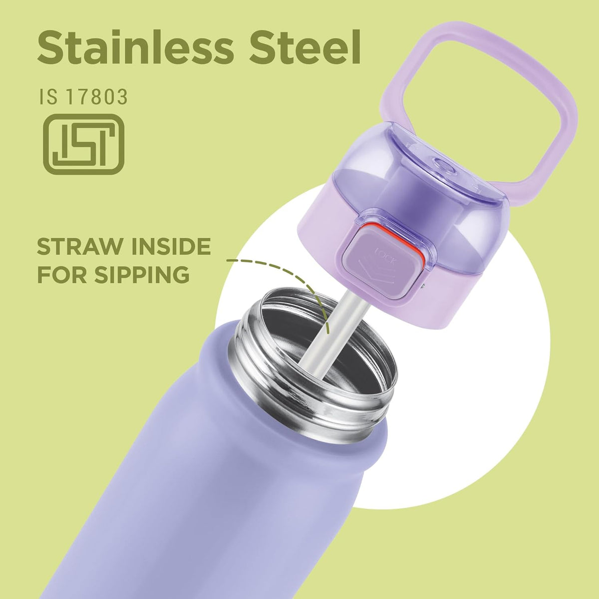 MILTON Reva 1000 ISI Certified Stainless Steel Water Bottle with Twin Lid Sip or Gulp, 1 Litre | Single Wall, BPA-Free, Leakproof | Sturdy Handle | Ideal for Home, Office, Gym & Travel, Purple