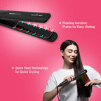 Ikonic Me Black Beauty Hair Straightener, Ceramic Floating Plates, Adjustable Temperature Up To 230°C, Quick Heat-Up Technology, Smooth, Sleek & Shiny Hair Styling, Hair Straightening Tool For Women, Black