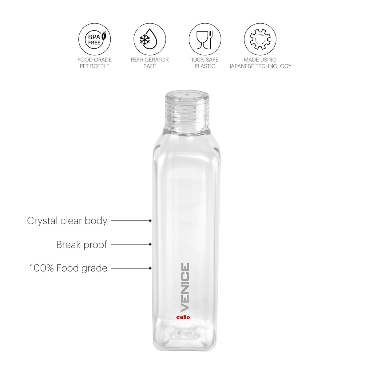 CELLO Venice Exclusive Edition Water Bottles Set of 3 Pcs For Daily Use 1000ml, Transparent | Unbreakable BPA-Free Leakproof Refrigerator Safe Pet Water Bottle For School, Office, Kitchen & Travel