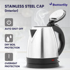 Butterfly EKN Stainless Steel Electric Kettle 1.5L + Eco SS Water Bottle 750ml Combo | Auto Shut Off | Dry Boil Protection | Coffee,Tea,Soup,Noodles | Home,Office,Travel,Kitchen Bottle,1500 Watts