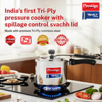 Prestige 3 Litre TRIPLY Svachh Inner Lid Pressure Cooker | Deep Lid for Spillage Control | Visual Pressure Indicator | Metallic Safety Plug | VPI | Gas & Induction Compatible | 5Y Warranty