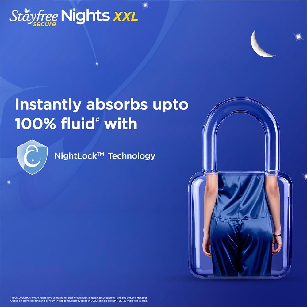 Stayfree Secure Nights XXL Sanitary Pads for Women | 98 Pads Combo Pack| Cottony Soft Cover | Upto 100% leakage protection | Buy XXL at XL price | Absorbs 2x Faster with Wider Back