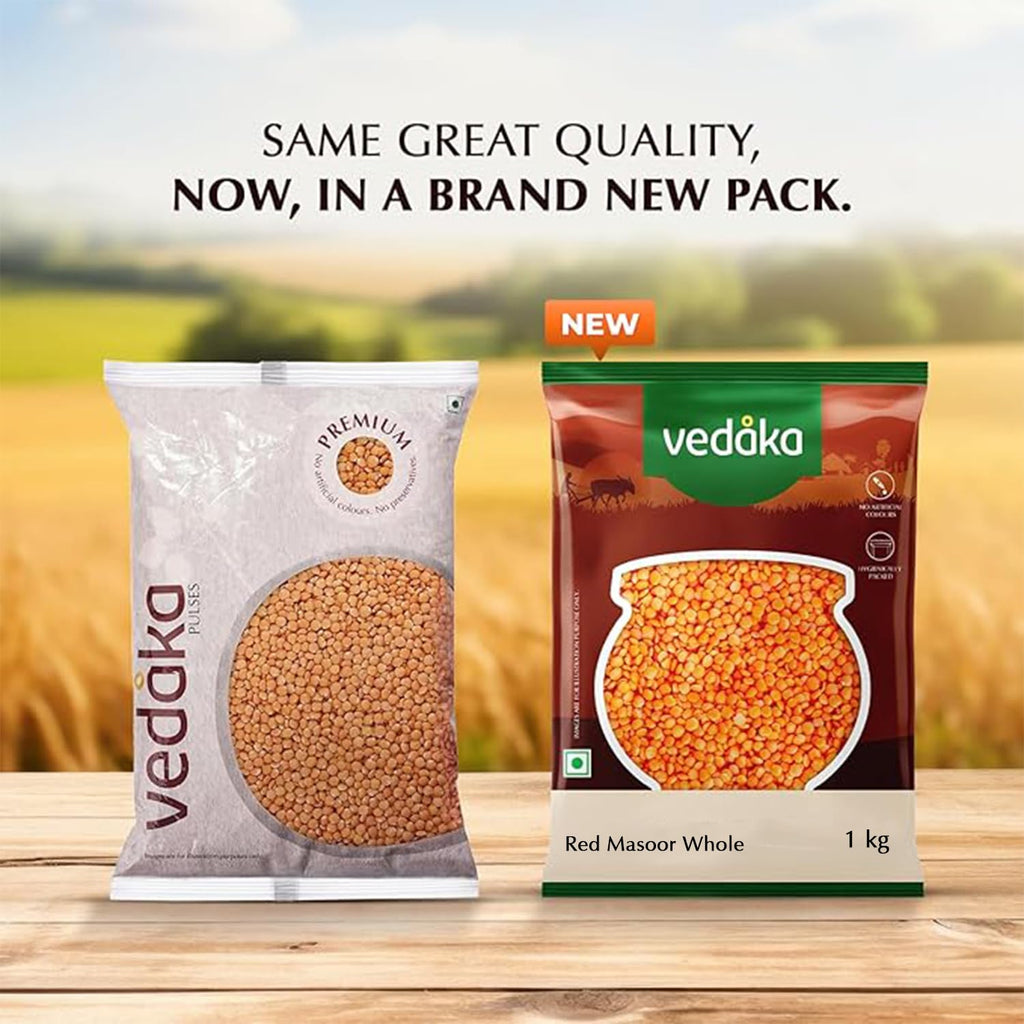 Amazon Brand - Vedaka Unpolished Red Masoor Dal (Whole) | 1 Kg