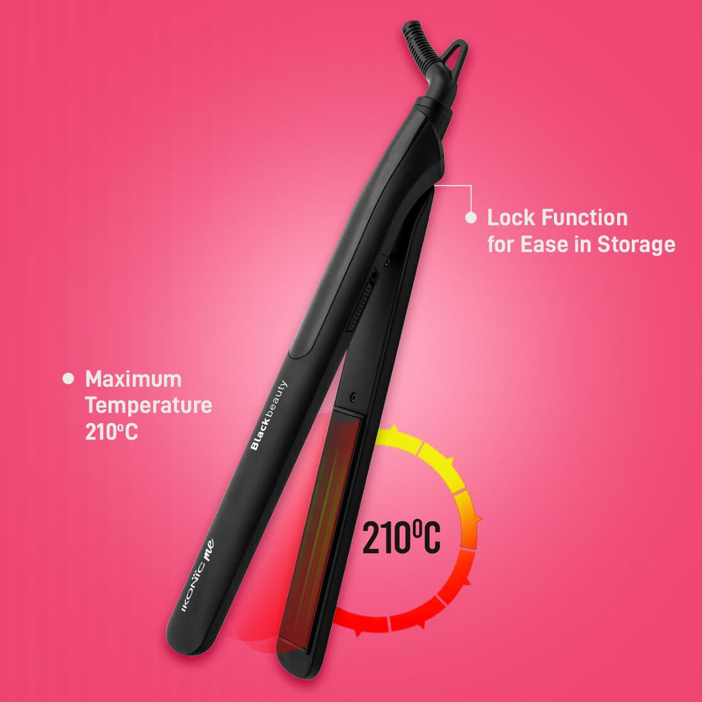 Ikonic Me Black Beauty Hair Straightener, Ceramic Floating Plates, Adjustable Temperature Up To 230°C, Quick Heat-Up Technology, Smooth, Sleek & Shiny Hair Styling, Hair Straightening Tool For Women, Black