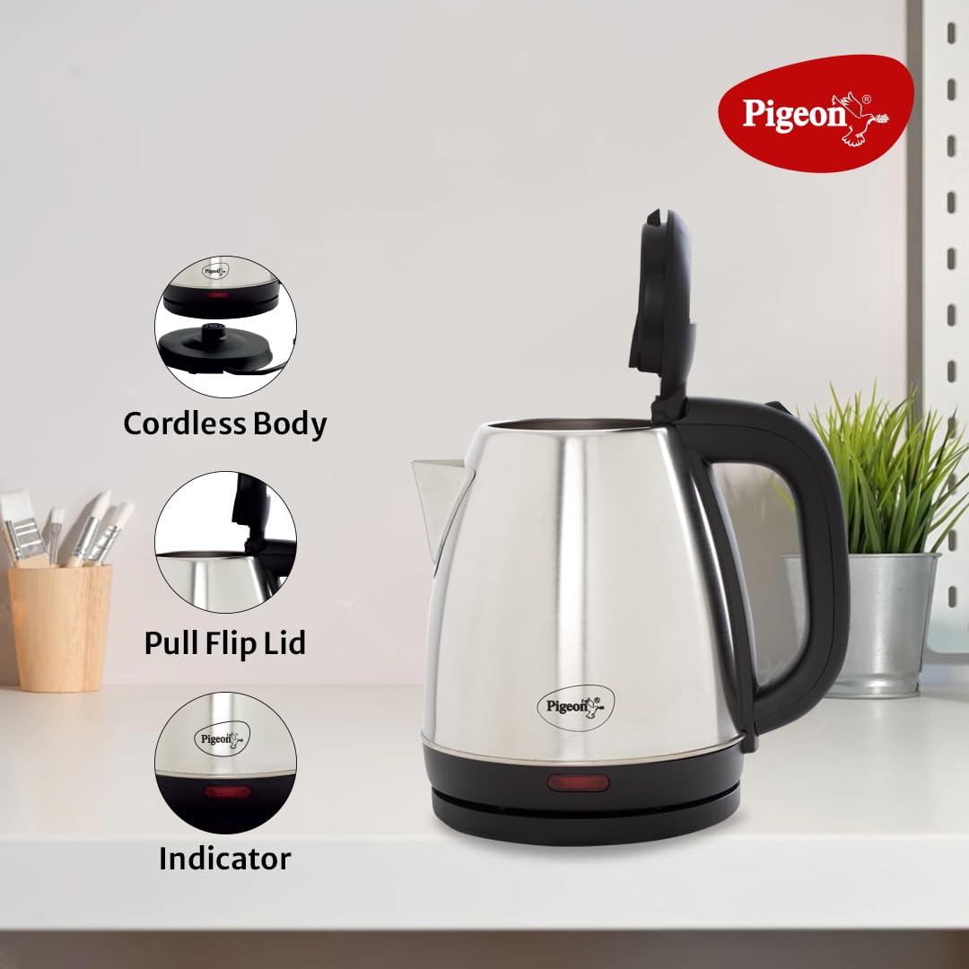 Pigeon 1.5 litre Hot Kettle and Stainless Steel Water Bottle Combo used for boiling Water, Making Tea and Coffee, Instant Noodles, Soup with Auto Shut- off Feature, 1300 W