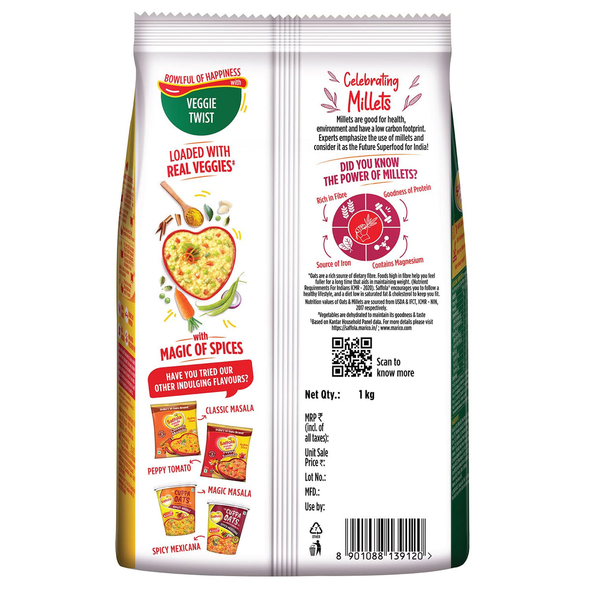saffola Masala Oats | 1kg |Veggie Twist (Pack of 3)