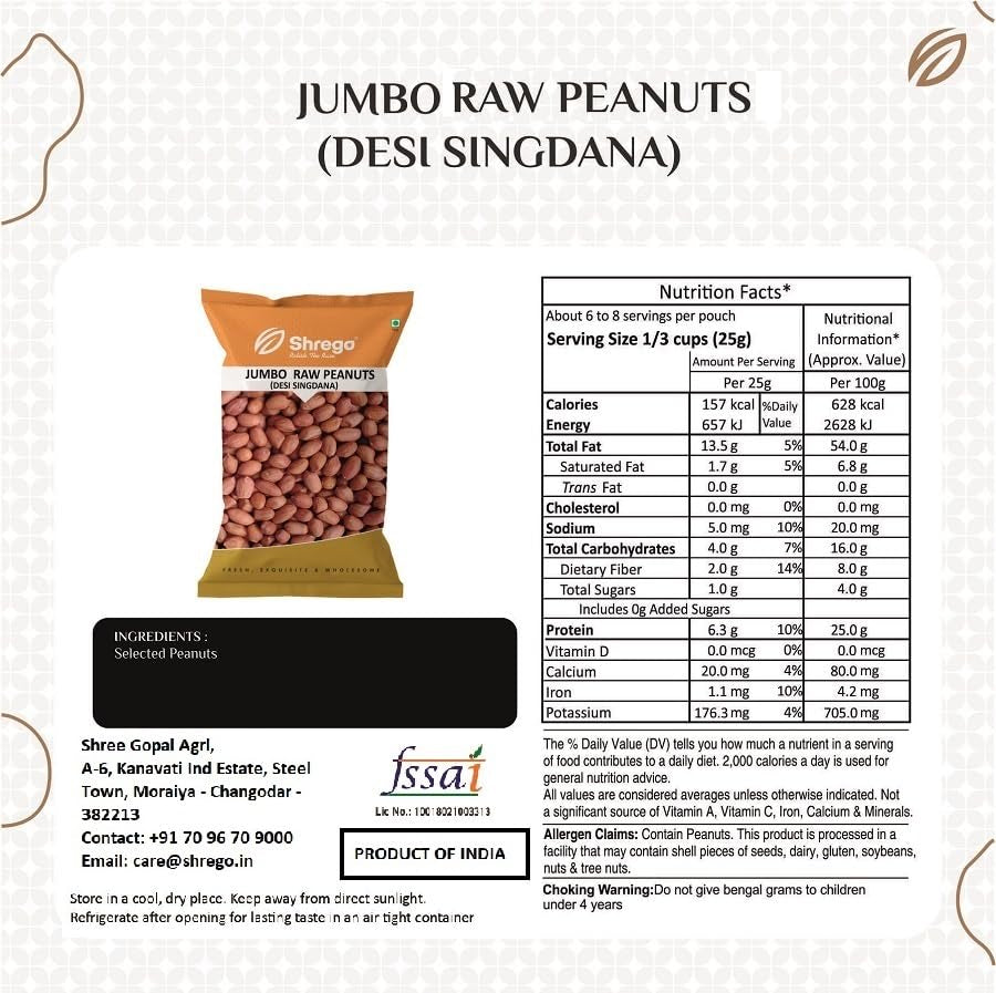 Shrego Jumbo Raw Peanut, Desi Singdana, Vacuum Packed (1 kg)