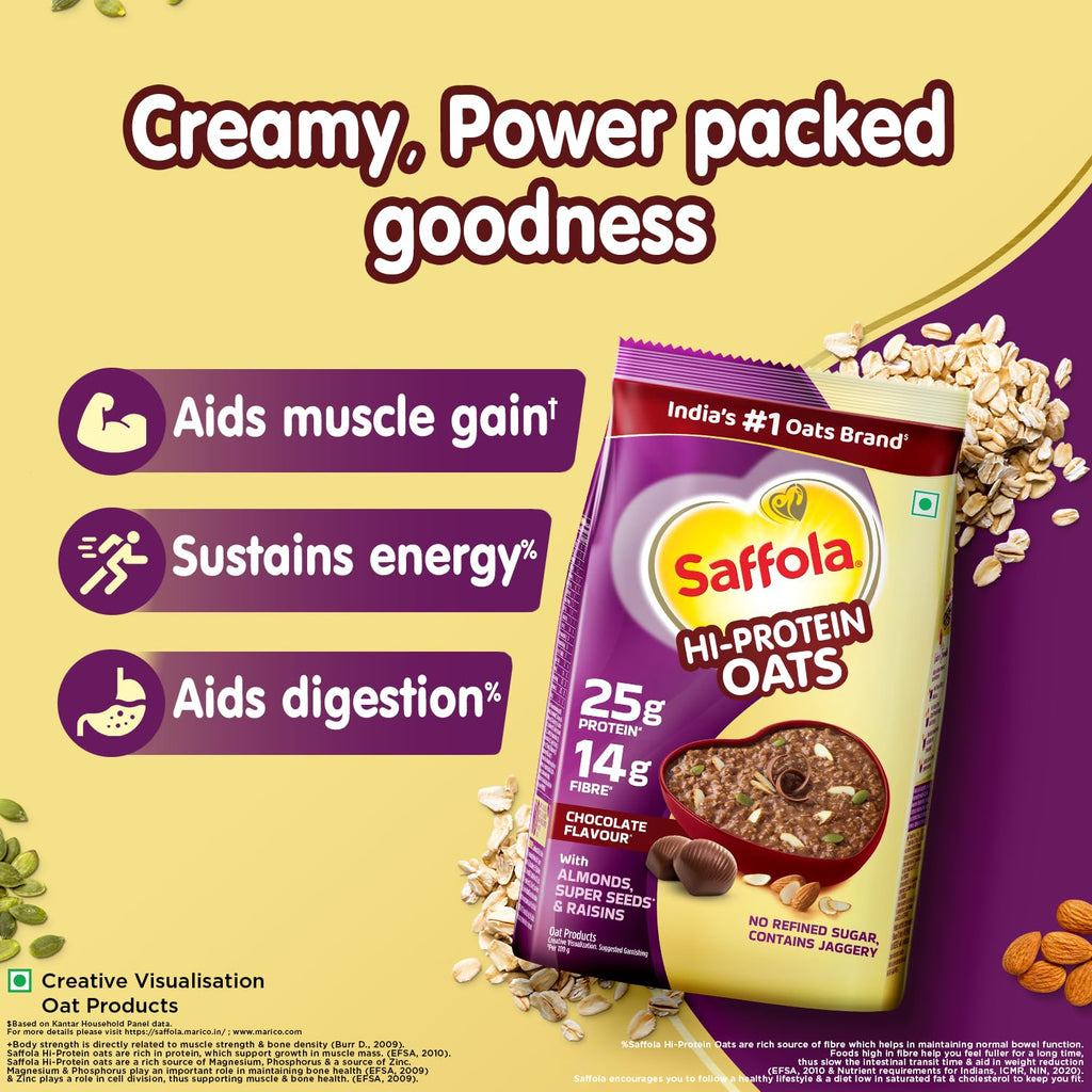 Saffola 25g High Protein Oats | 14g High Fibre | 1kg | Chocolate flavour