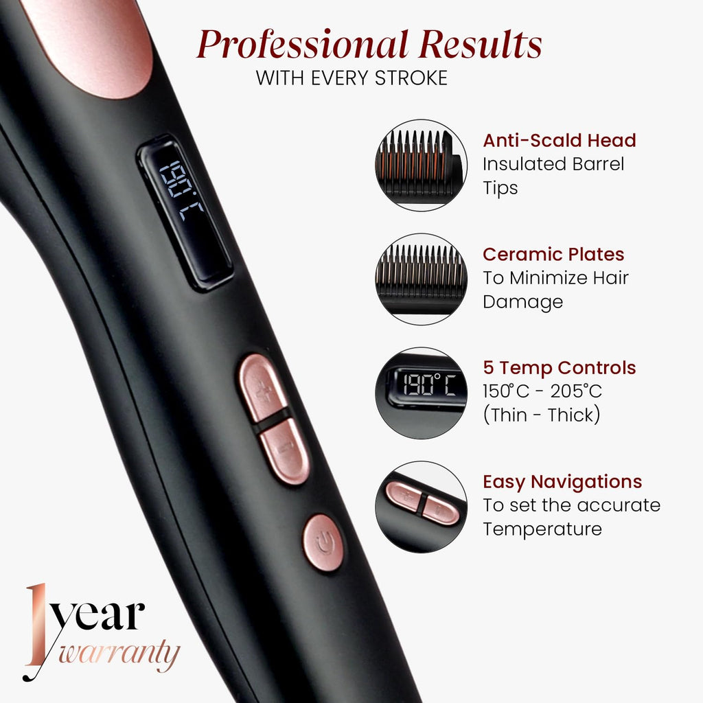 Urban yog MakeMeeBold Hair Straightener Brush| Frizz Free Hair | Electric Hair Straightner Comb | With Ceramic Coated Plates, 5 Temperature Controls,1200 Watt, Black