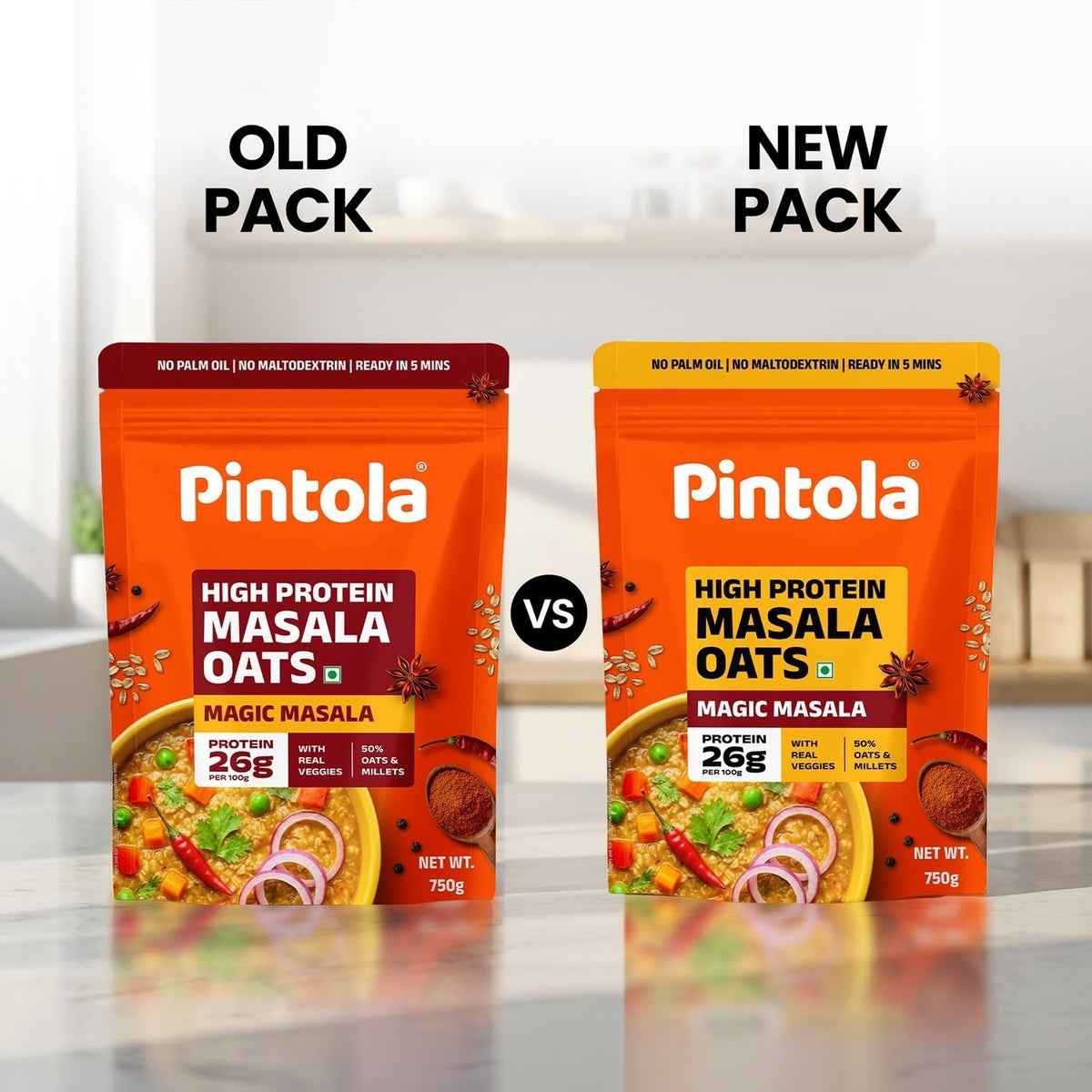 Pintola 26g High Protein Masala Oats 750g, Magic Masala, Breakfast Cereal with High Fiber & Veggies, No Palm Oil, No Preservatives, 5 min Healthy Snack, Helps Manage Weight, Gym Endurance & Gut Friendly