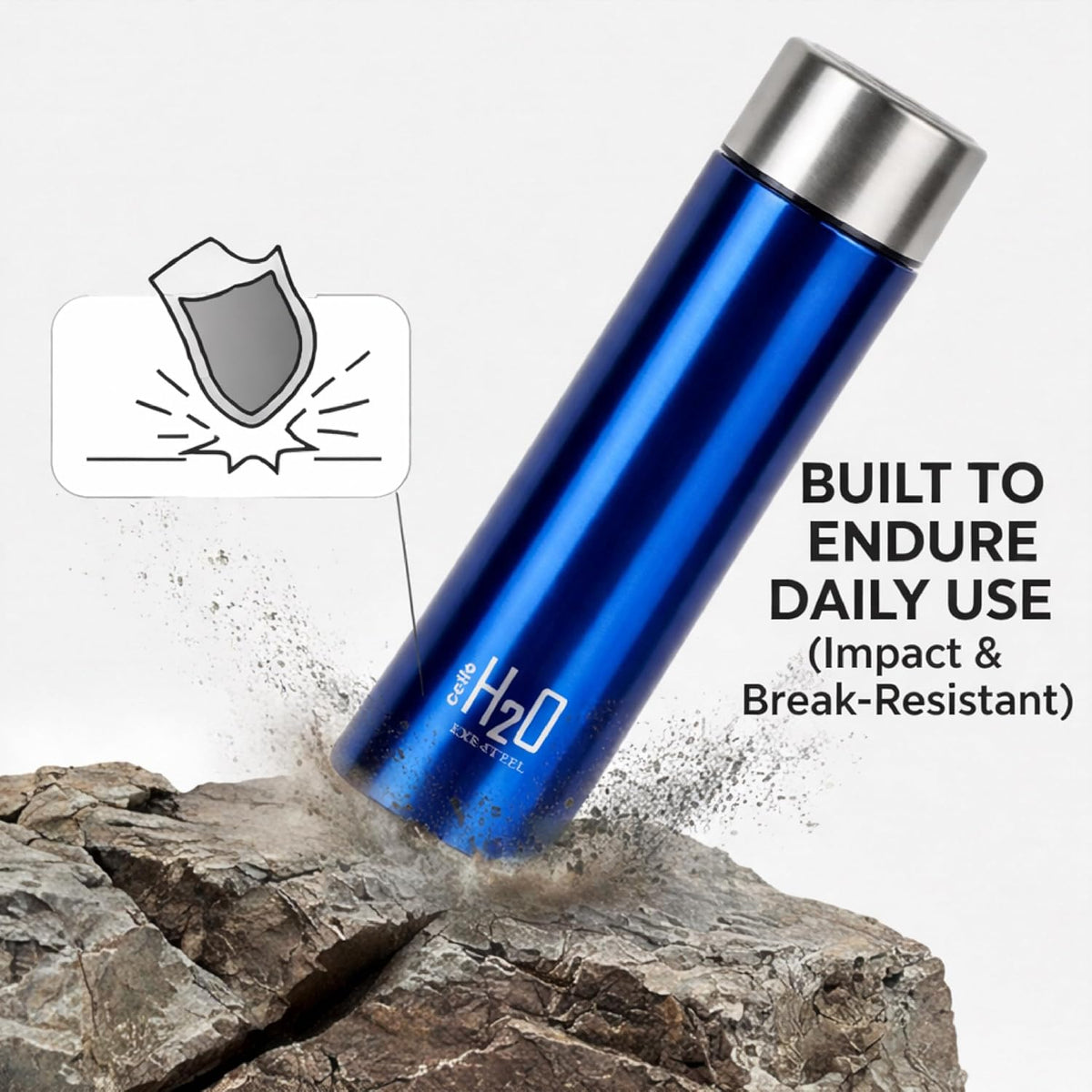 CELLO H2O Stainless Steel Water Bottle for Office & Daily Use 1000 ml Blue | Single Wall Freezer & Fridge Safe, Lightweight & Stylish Leakproof Rustproof Steel Water Bottle for School, Gym & Travel