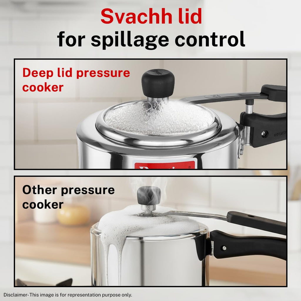 Prestige 3 Litre TRIPLY Svachh Inner Lid Pressure Cooker | Deep Lid for Spillage Control | Visual Pressure Indicator | Metallic Safety Plug | VPI | Gas & Induction Compatible | 5Y Warranty