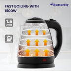 Butterfly EKN Stainless Steel Electric Kettle 1.5L + Eco SS Water Bottle 750ml Combo | Auto Shut Off | Dry Boil Protection | Coffee,Tea,Soup,Noodles | Home,Office,Travel,Kitchen Bottle,1500 Watts