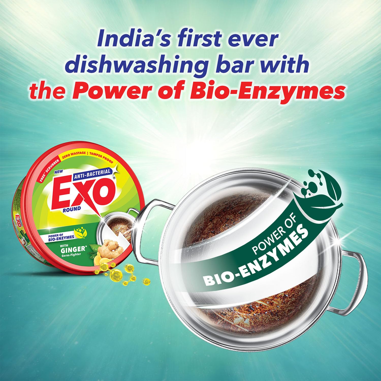Exo Round Dishwash Bar 700gm X 2 | Complete Dishwashing Solution With Anti-Bacterial Efficacy & Goodness of Ginger Remove Tough Grime Stains With Ease | Experience Hygienic & Superior Cleaning